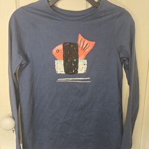Tea Collection Blue Long Sleeve Shirt with Sushi Graphic